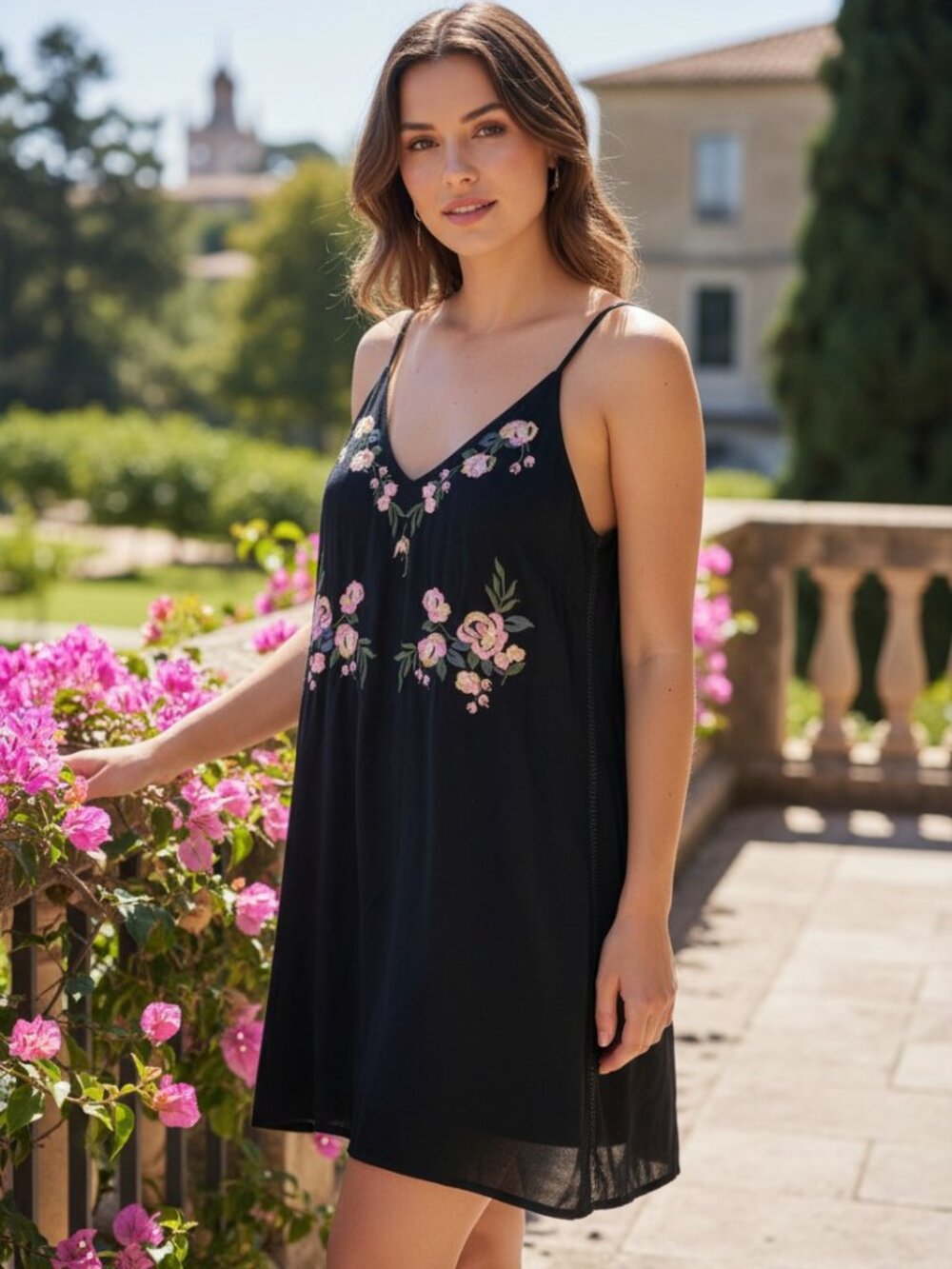 Kendall + Kylie Black Floral Embroidered Mini Slip Dress S Small Boho Easter